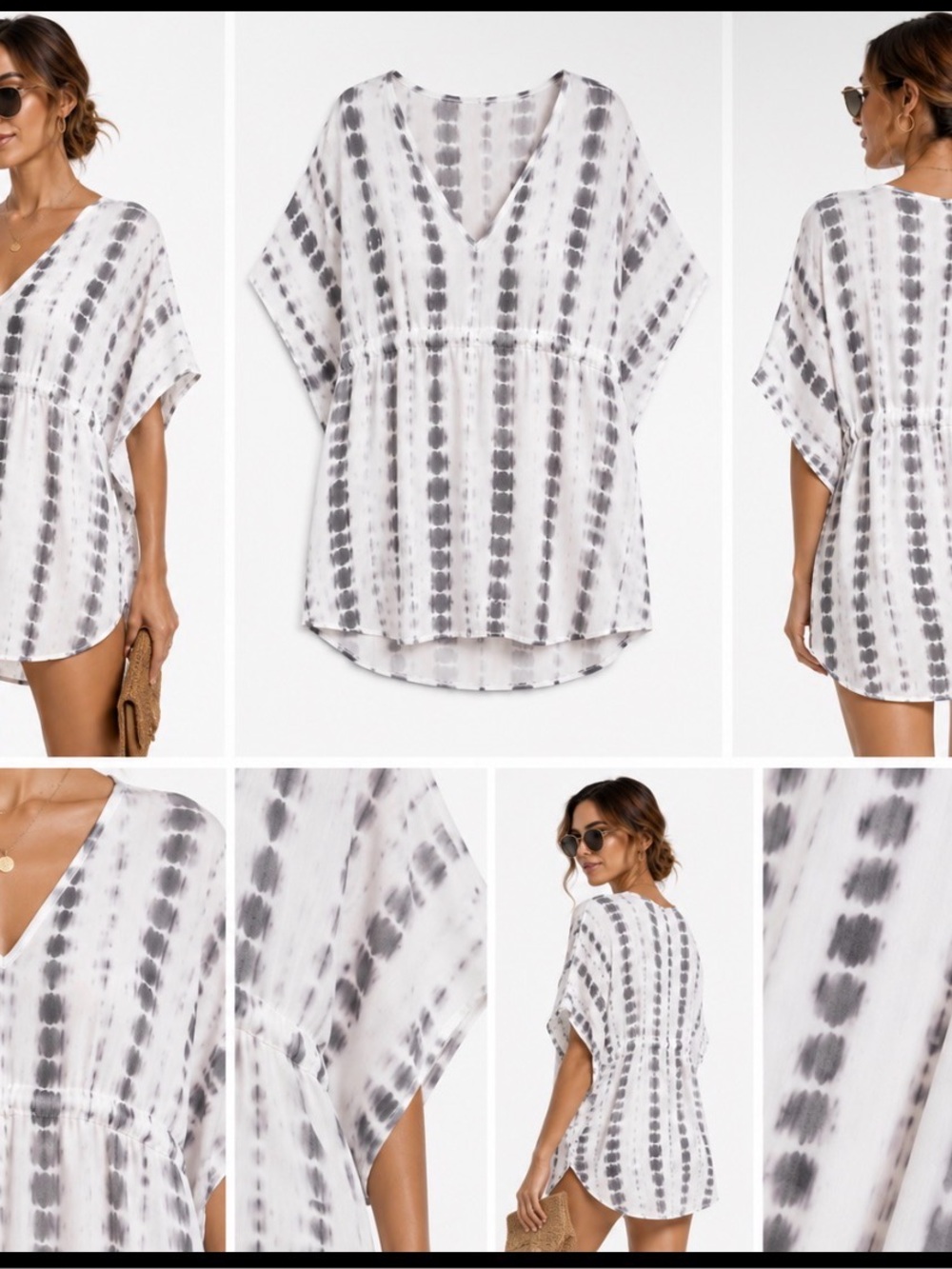 Black & White Tie-Dye V-Neck Caftan